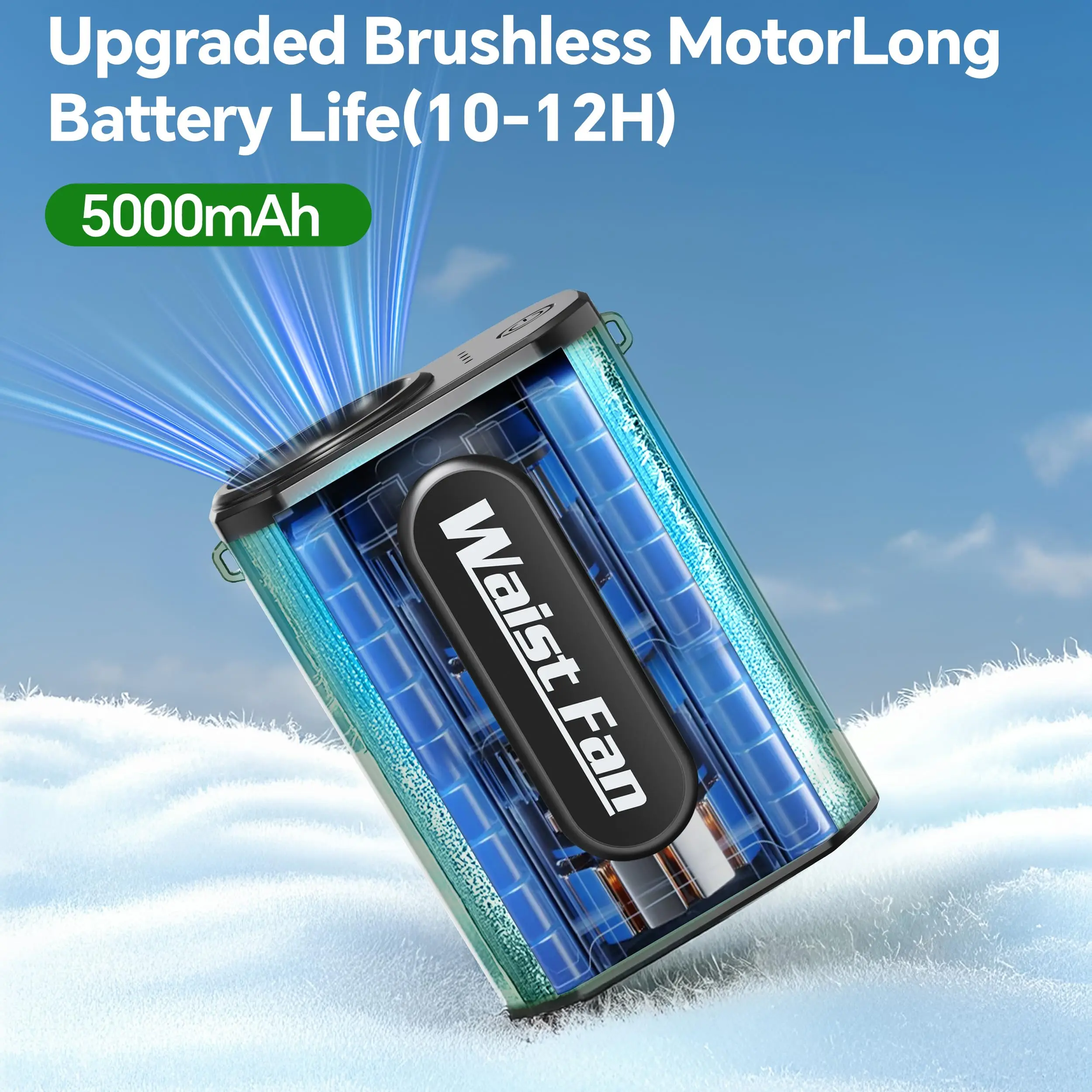 5000mAh الخصر كليب مروحة محمولة صغيرة معلقة الرقبة مروحة USB قابلة للشحن مروحة صغيرة في الهواء الطلق التخييم الخصر مروحة مع بنك الطاقة