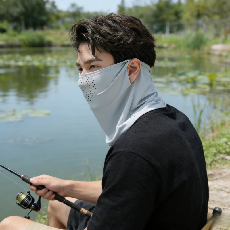 

Маска для лица из ледяного шелка с защитой от солнца, летние мужские и женские накидки на шею, тонкий дышащий солнцезащитный шарф для рыбалки, защита от ультрафиолета.