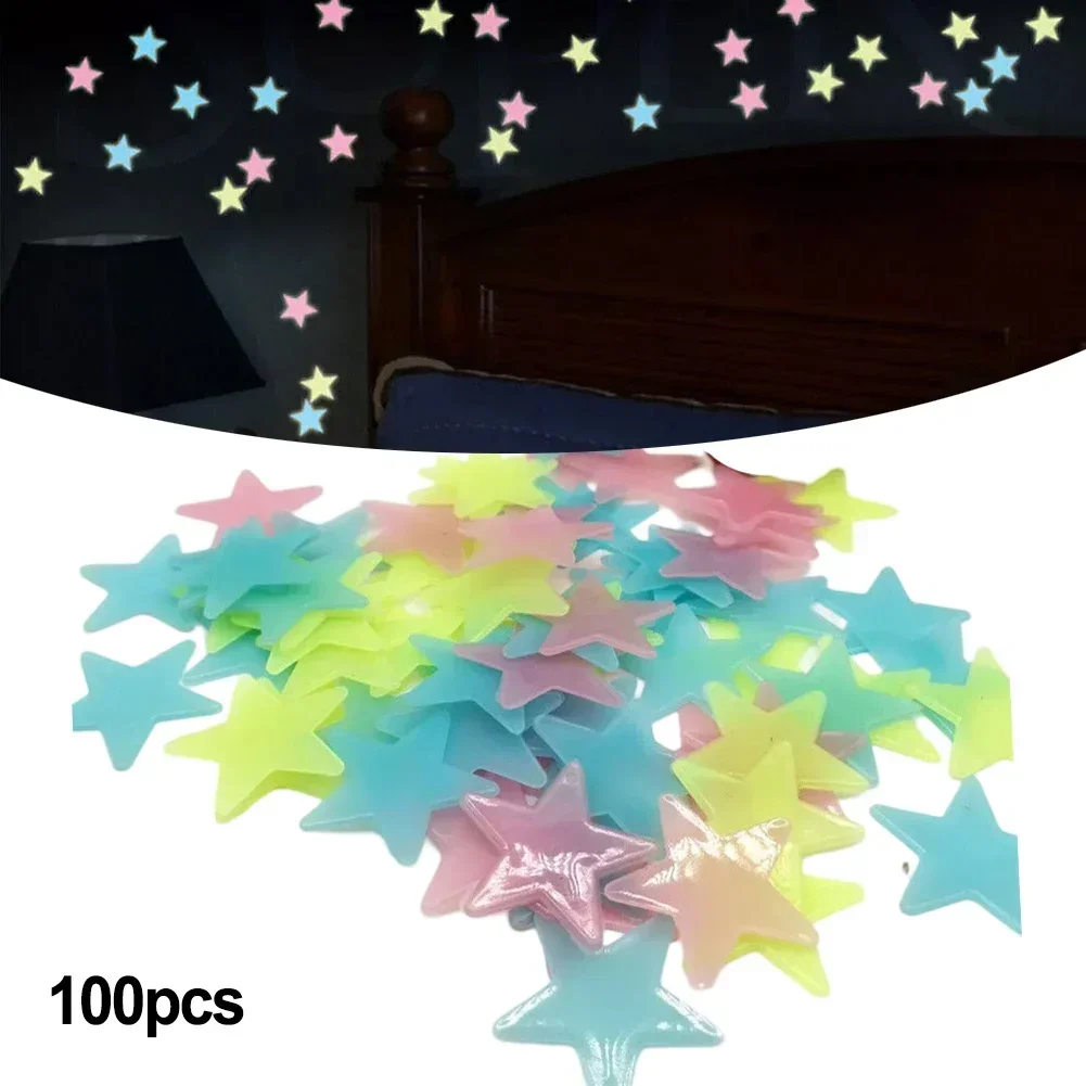 100Pcs 3D Stars Wall Stickers Glow In The Dark Sticker For Kids Baby Room Bedroom Ceiling Luminous Fluorescent Decals Home Decor