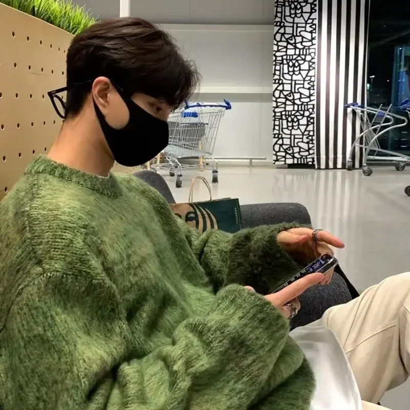 Men's Clothing Sweater Japanese Vintage Solid Oversized Casual Pullover Knitted Sweater Winter Long Sleeve for Men Clothing