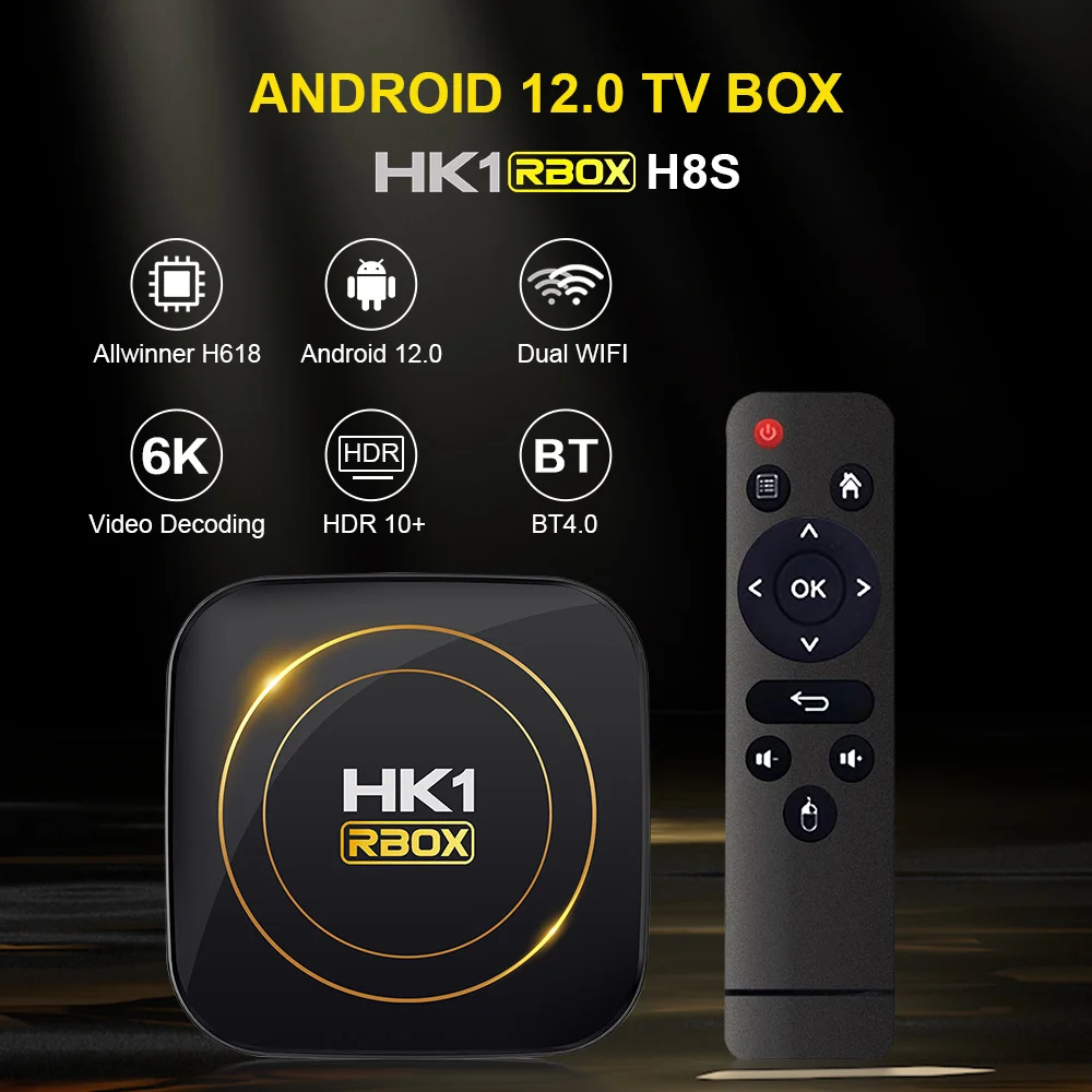 HK1 RBOX H8S Android 12.0 Smart TV Box 2.4G 5G Dual Wifi Allwinner H618 Quadcore Cortex-A53 2GB 4GB 16GB 32GB 64GB 128GB 100M