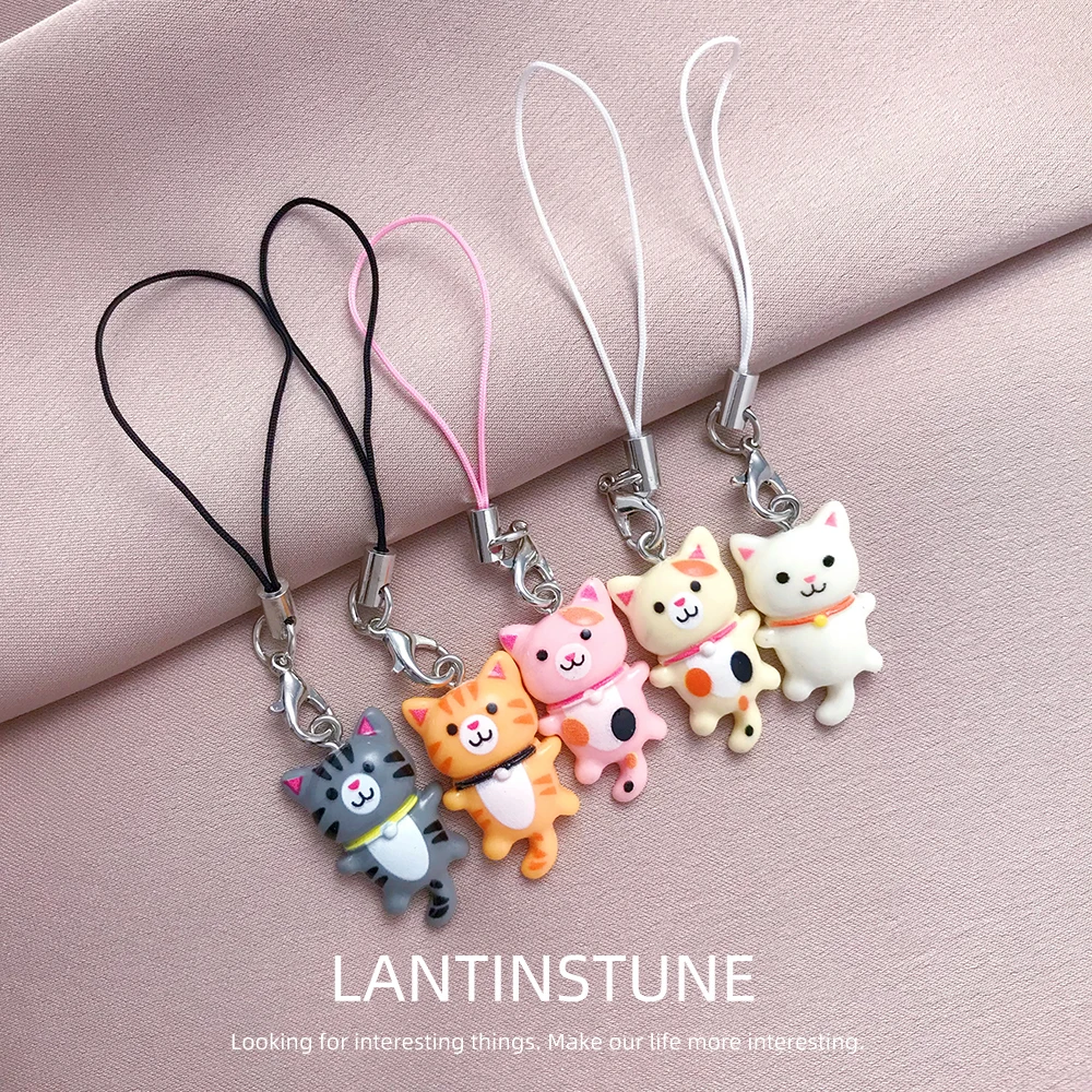 Mini Cute Calico Resin Cat Keychain For Women Lovely Charm Rope Chain Handmade Young Girls Jewelry Car Phone Bag Keyrings N817