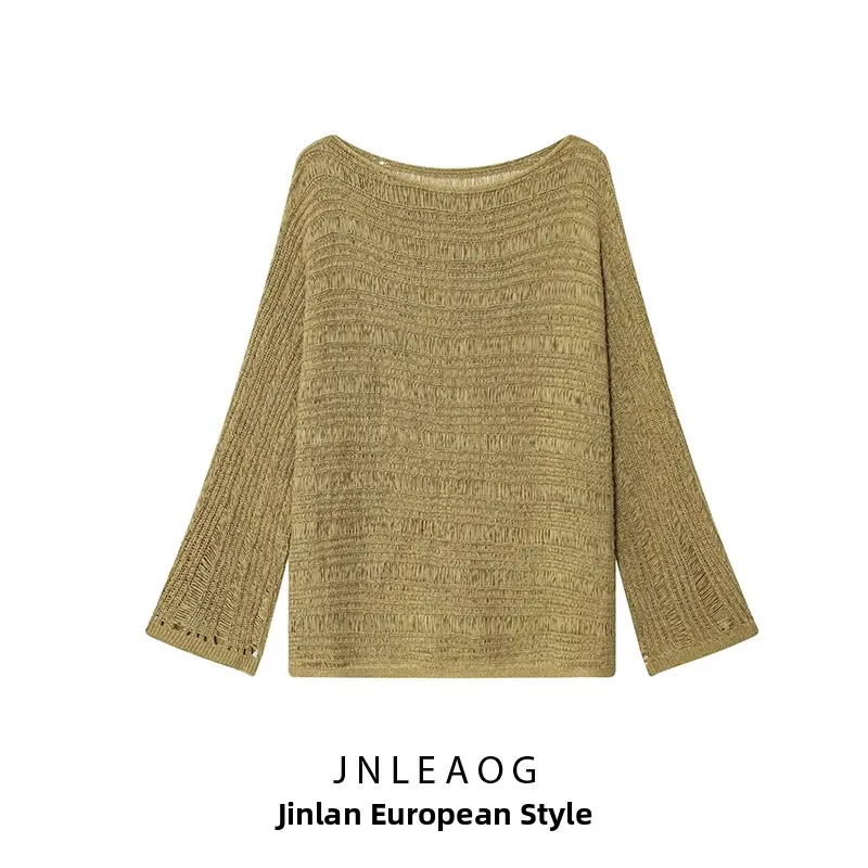 

JNLEAOG Women's Knitted Sweater Faion Design Sense Belt Autumn New Sle Loose Fit Long Sve round Ne Polyester Fiber