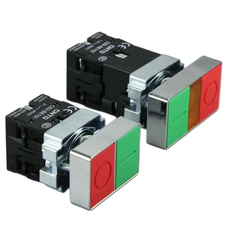 22mm Dual Flat Push Button Switch Momentary Red Green 1NO1NC 10A 600V IP65 LED 24V Silver Contact BL8325/BW83B5 XB2 Compatible