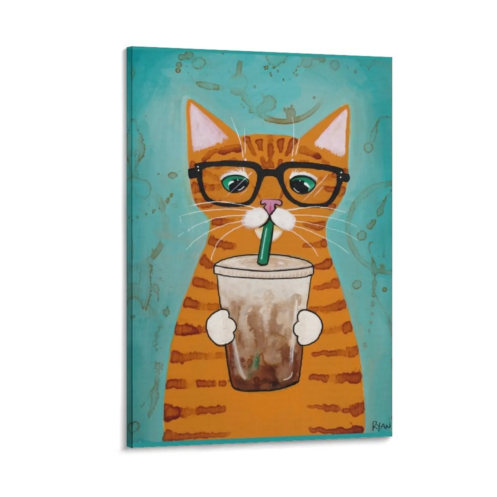 

Iced Coffee Cat Canvas Painting home decorations and organization Luxury living room decoration