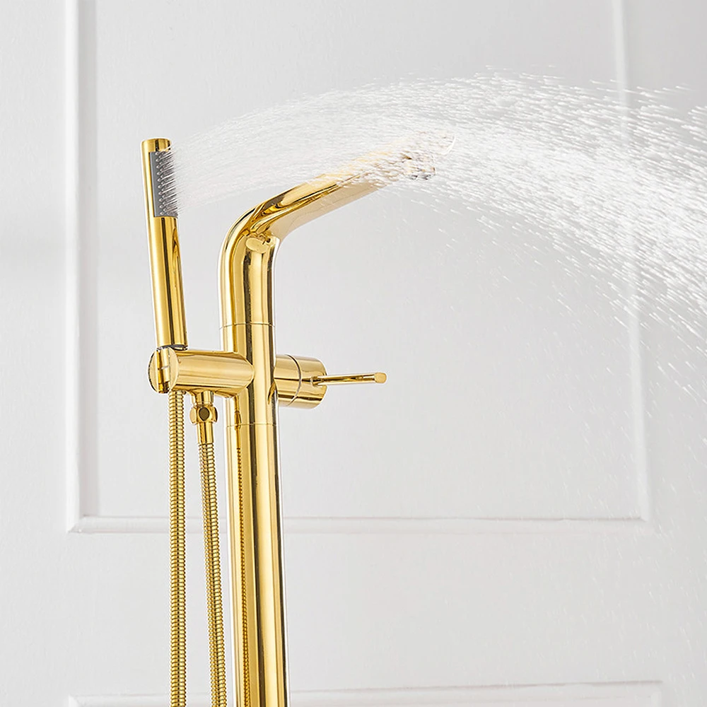 Mode goud messing badkamer dou - Freestanding Bathtub Filler Faucet Floor recensie en prijs