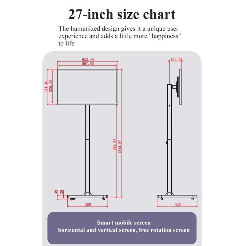 تلفزيون ذكي محمول يعمل بنظام أندرويد 2025 - تلفزيون LED متنقل بشاشة لمس OLED مقاس 27 بوصة مع شاشة قابلة للتعديل للاستخدام الخارجي والداخلي