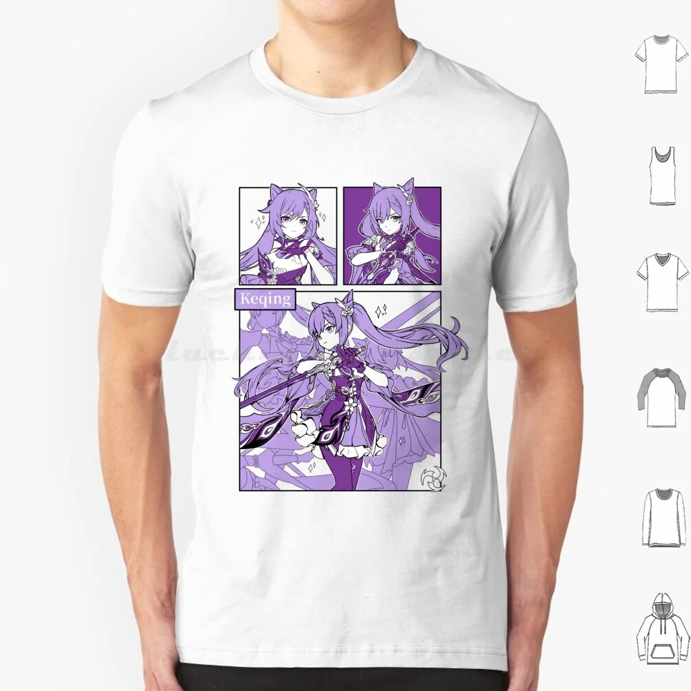 Copia De Keqing T Shirt Cotton Men Women DIY Print Sleeve Keqing Keching Genshin Impact Anime Games Genshin Impact Style