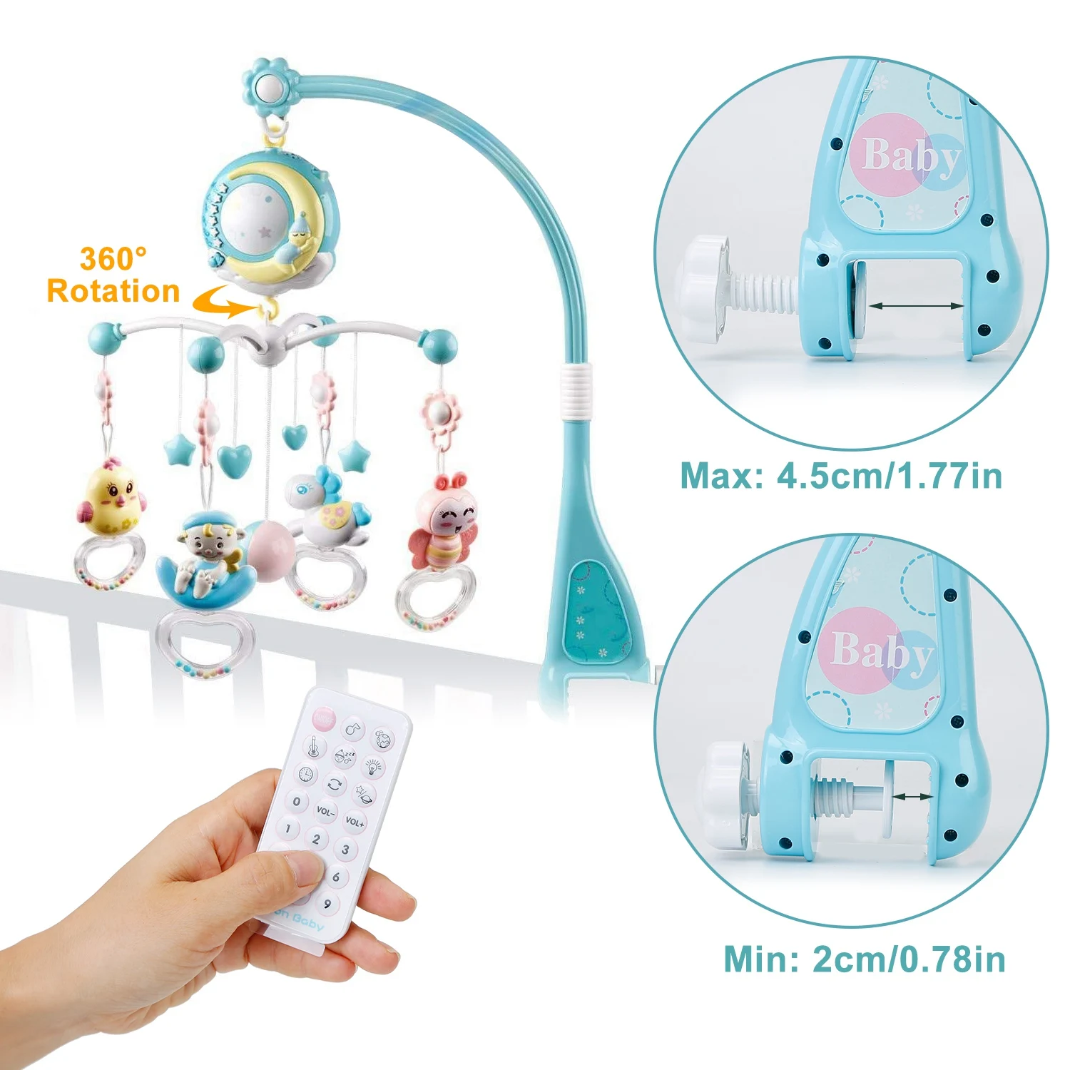 Culla musicale per bambini Mobile con musica e luci, Baby Mobile per culla con telecomando Star Projection Music Box, culla T