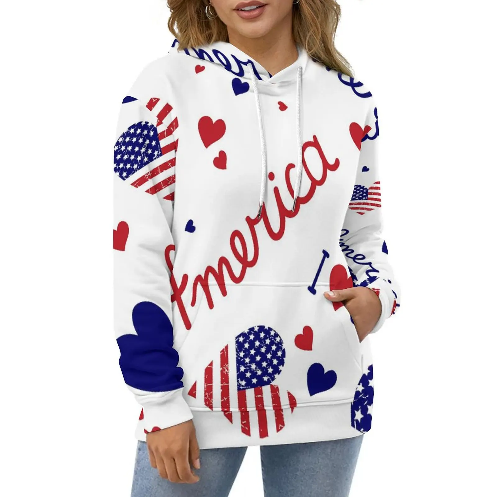 

American Flag Hoodies I Love USA Stars And Stripes Hip Hop Casual Hoodie Long-Sleeve Funny Graphic Sweatshirts Gift