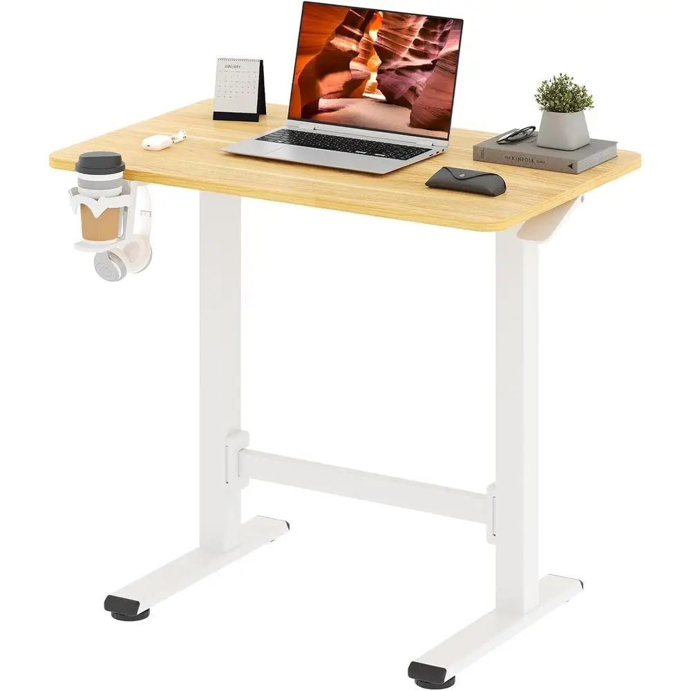 

Стол для работы стоя, регулируемый по высоте, 31,5 x 19,7 дюймов, для домашнего офиса, передвижная компьютерная рабочая станция с крючками и подставкой для чашки, 2 задних крепления