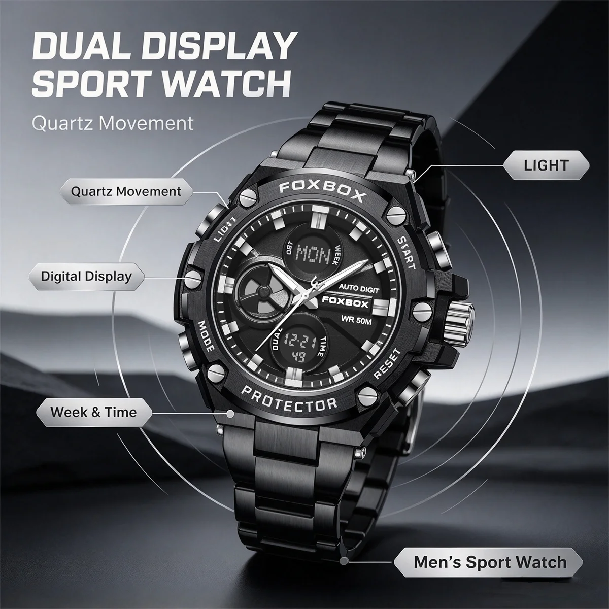 Top LIGE fashion watch  brand men quartz wristwatches dual display watch waterproof LED Gifts for men clock Relogio Masculino