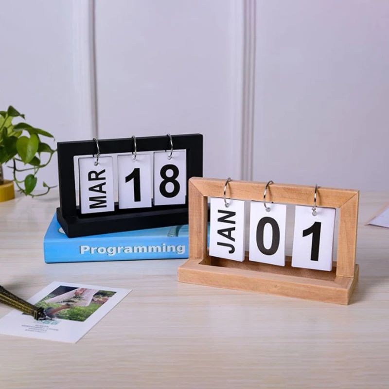 Wooden Vintage Home Calendar Cafe Desktop Decorative Rustic Ornaments DIY Flip Planner Table Perpetual Calendar Office Supplies