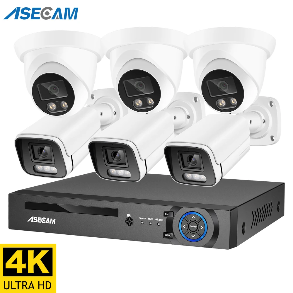 8MP Security Camera System H.265 POE NVR AI Color Night Home Dome/Bullet Outdoor Microphone Video Surveillance Camera Set