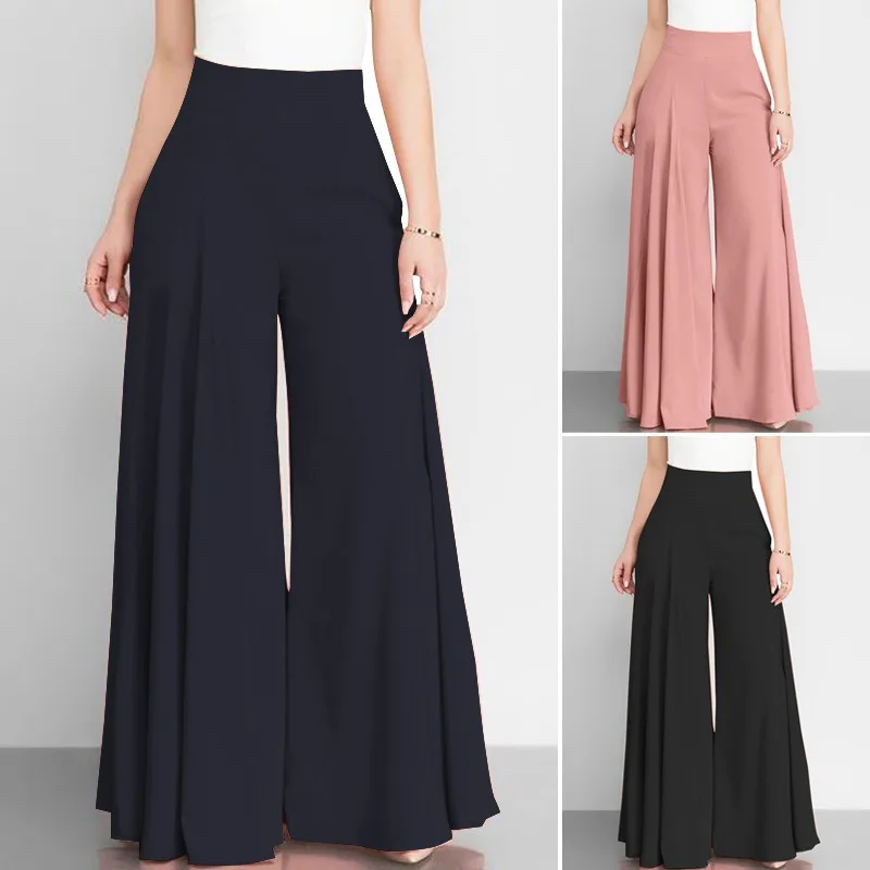 

1pcs Women's Solid Color High Waist Wide-Leg Pants Lightweight Casual Lounge Home Trousers