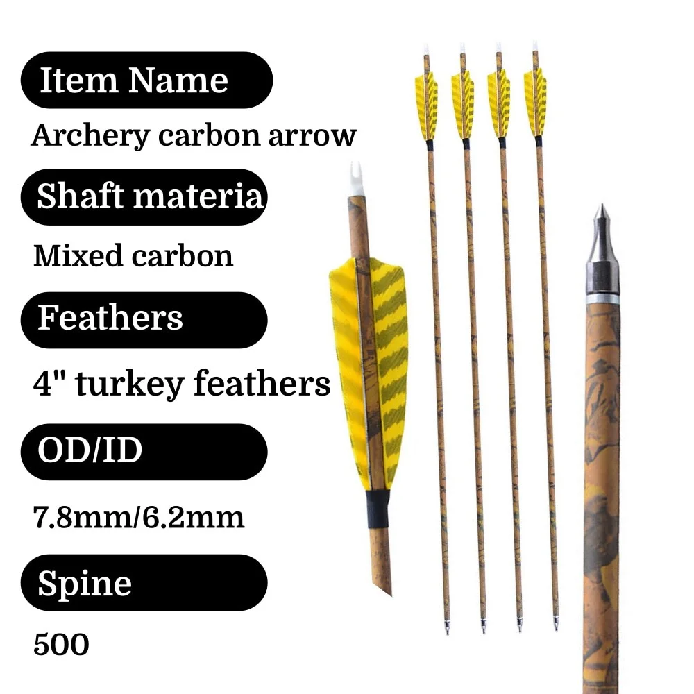 Archery Spine 500 Carbon Arrow Shaft 31.5 Inch Camouflage Mixed Carbon Arrows Precision Balanced 4