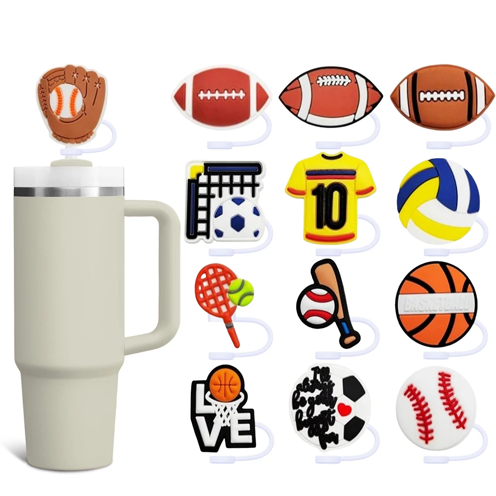 Sport Tennis Basketball Straw Cover Cap 10MM Drink Straw Plug Eco-friendly Splash Proof Drink Cup Straw Cap Charm Pendant Gift