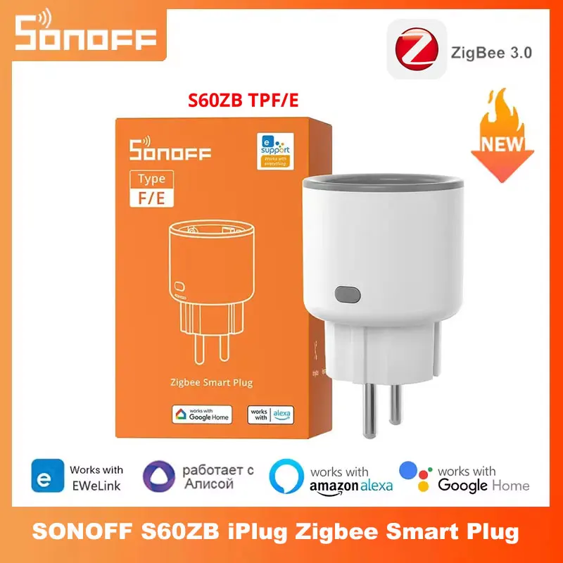 

Умная розетка SONOFF S60ZB iPlug Zigbee с мониторингом энергопотребления, беспроводной таймер, голосовое управление, совместимость с Google Home и Amazon Alexa