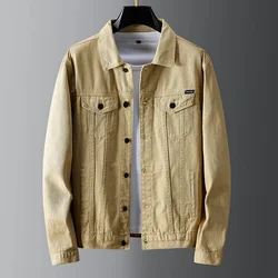 Men's Khaki Denim Jacket Fashiona Casual Korean Pocket Design Slim Fit Streetwear Spring Autumn Coat White Black Men Clothing