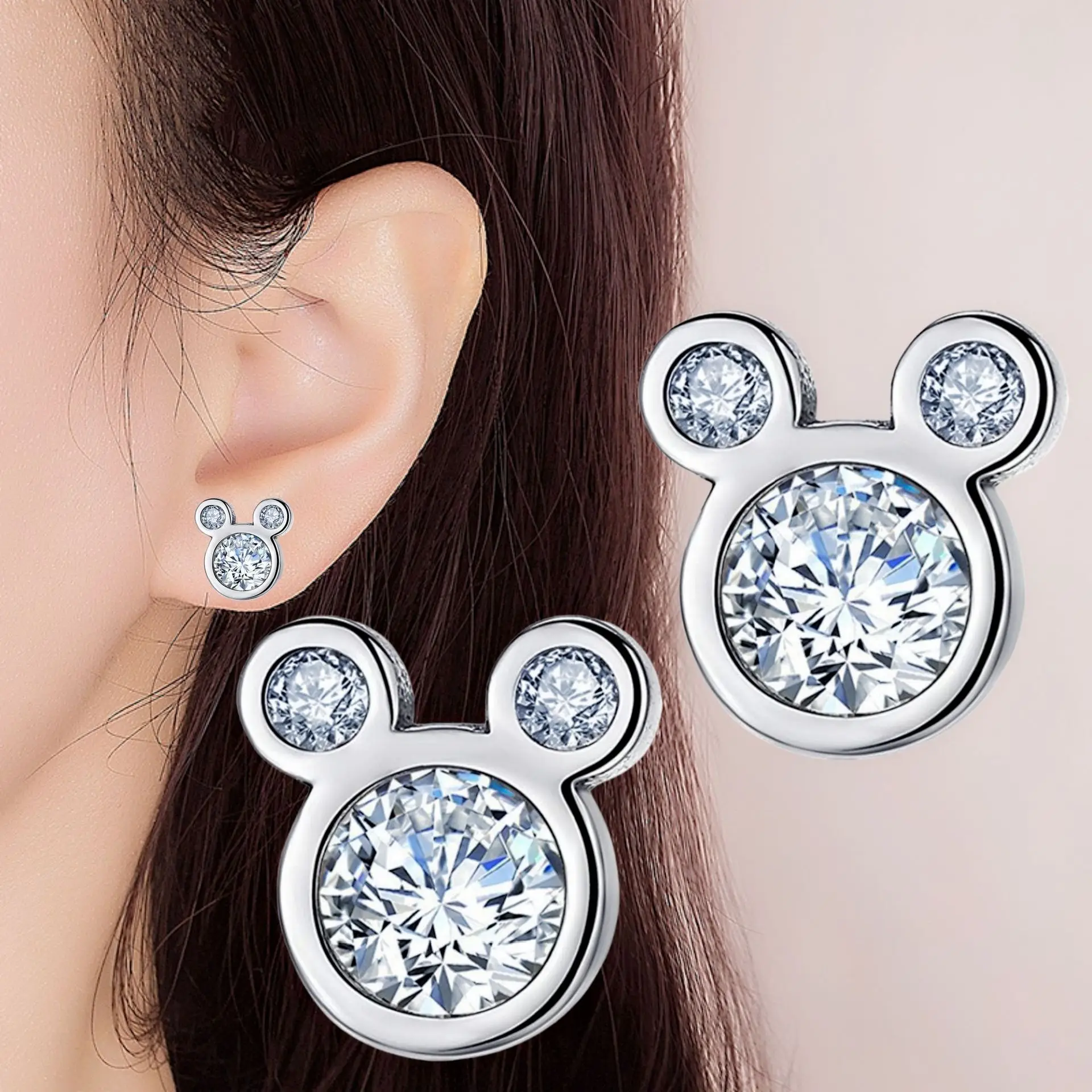 

Cartoon Mickey Mouse Earrings 925 Sterling Silver Disney Mickey Series Earrings Earstuds Sterling Silver Women's Star Earrings