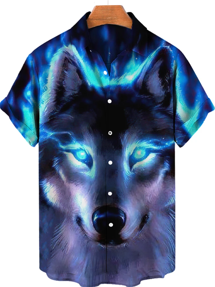 

Loose Fit 3D Animal Print irt ort Sve Turn-down Collar Casual Faion Urban Sle Youth M American Patterned Top