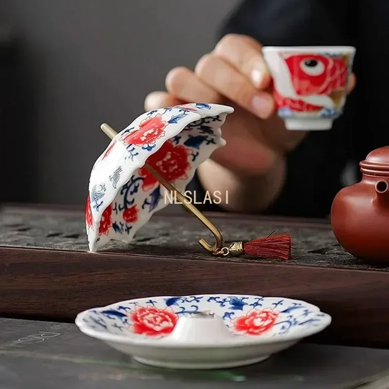 Creative Blue and White Porcelain Tea Strainer Ceramic Tea Filter Umbrella Shape Teaware Ceremony Accessories Tea Table Decor