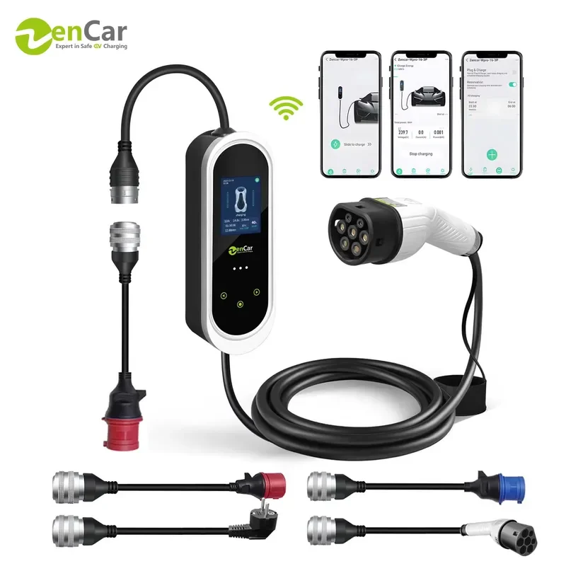 22kW EV Charger Type 2 Portable Electric Car Charging Station 32A IEC 62196-2 for Zencar EU Plug with Optional Adapters