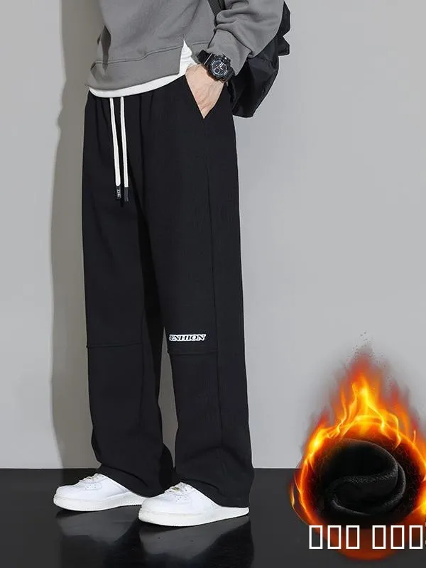 

Мужские повседневные спортивные брюки на флисовой подкладке, свободные, широкие, в уличном стиле, длинные, осенне-зимние, модные, для уличной моды