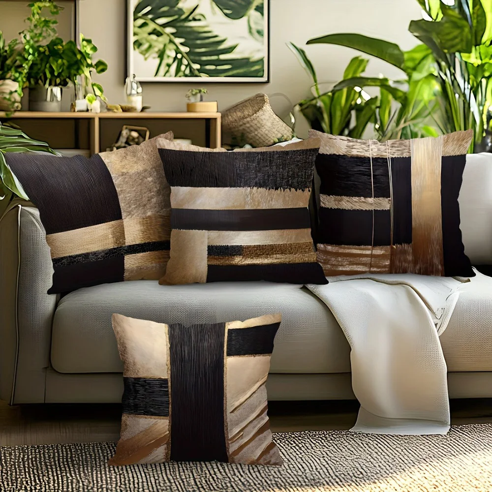 Modern Abstract Pattern Decorative Pillowcases: Blend of Black, Brown & Beige Textures Sofa cushion cover home room decoration - view 4