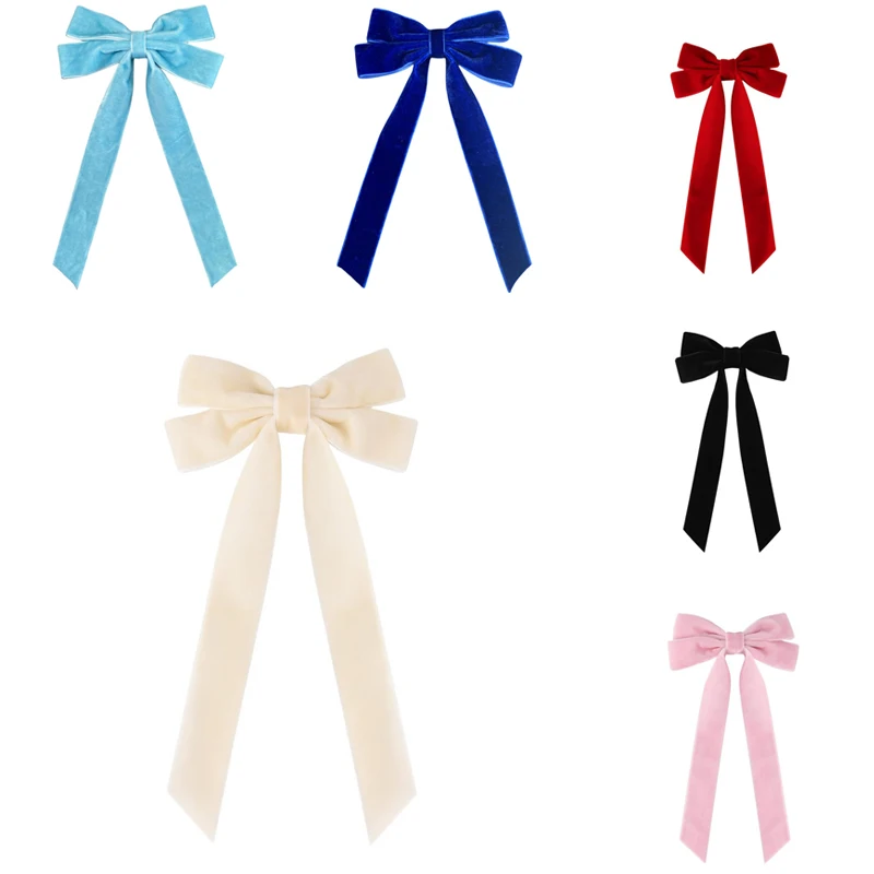 Vintage Long Ribbon Velvet Bow Barrettes Simple Fashion Hair Clip For Women Hairpin Ladies Hairgrips Wedding Hair Accessories