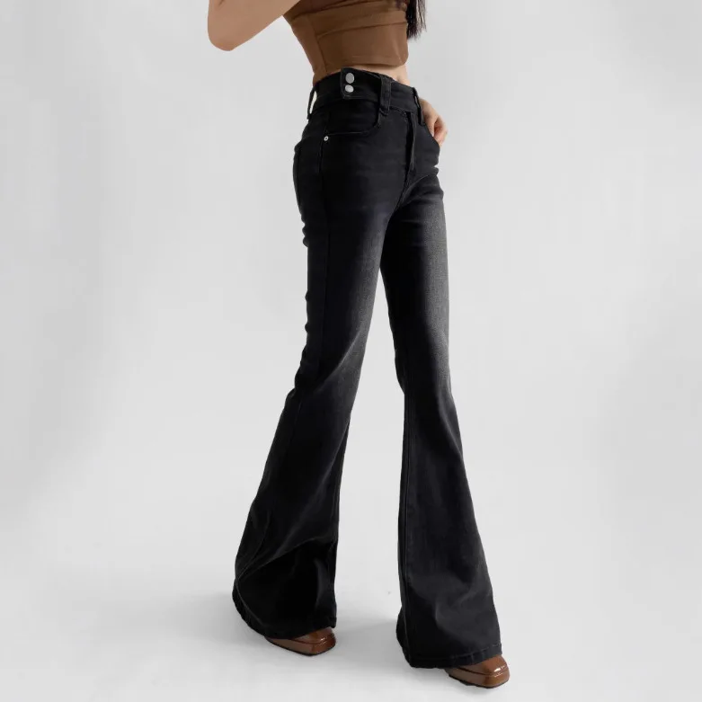 

Утягивающие эластичные джинсы-клеш в американском стиле ретро с высокой талией, женские облегающие универсальные расклешенные брюки, длинные брюки