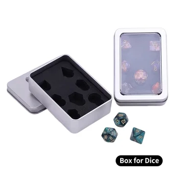 Caixa de dados de metal tamanho padrão caixa de metal 7 pçs d4 d6 d8 d10 d% d12 d20 conjunto de dados de armazenamento com caixa de metal de espuma protetora
