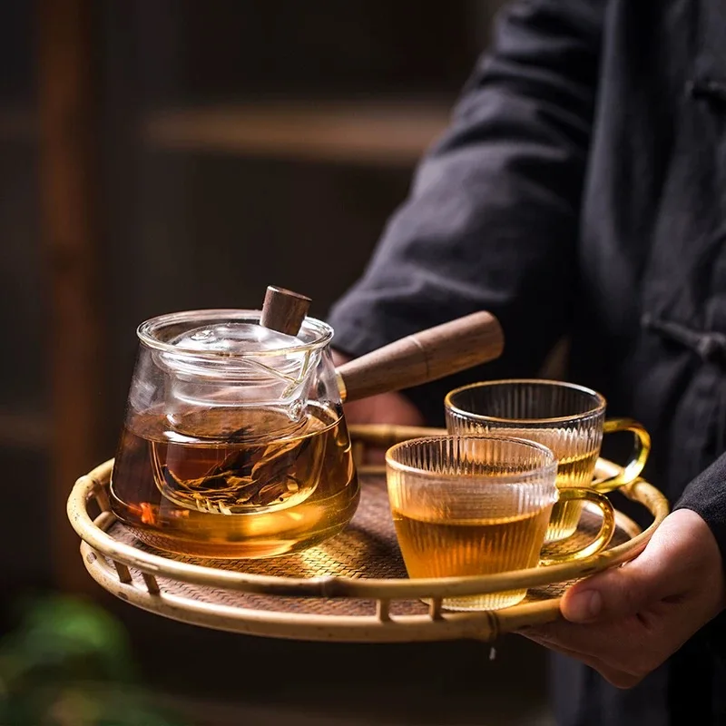 400ml Side Wooden Handle Glass Teapot With Infsuer Filter Inner Boiling Loose Leaf Herbal Tea Pot Kung Fu Tea Set