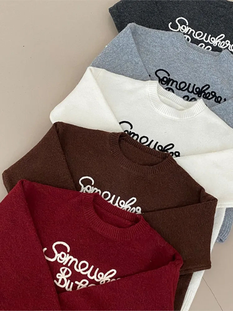 محبوك سترة الخريف الشتاء المرأة الكورية طويلة الأكمام البلوز السيدات البلوز القمم موضة إلكتروني طباعة امرأة متماسكة البلوزات #6