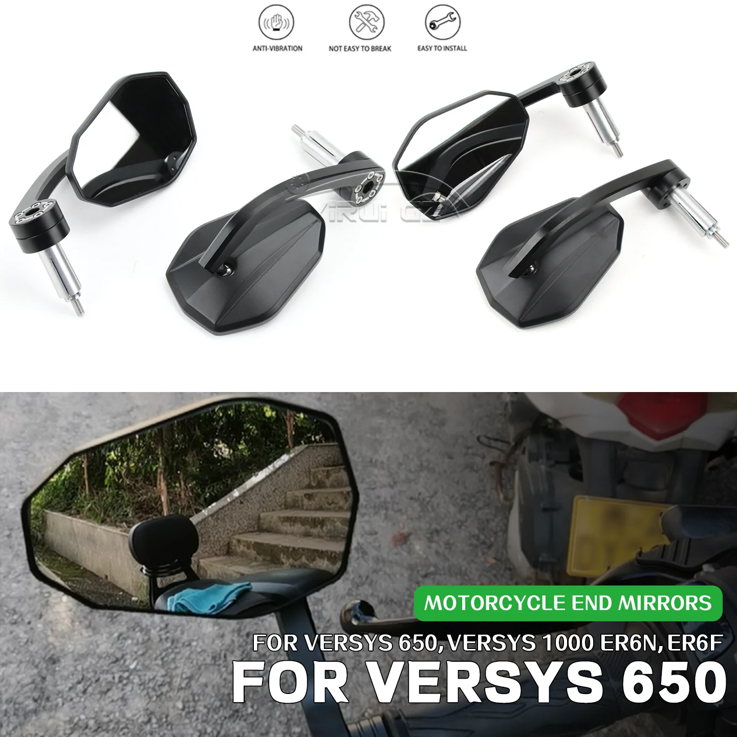 

Зеркало на конце мотоцикла для KAWASAKI Versys 650 versys 1000 650 1000 ER6N ER6F, боковые зеркала заднего вида на конце руля, широкое видение