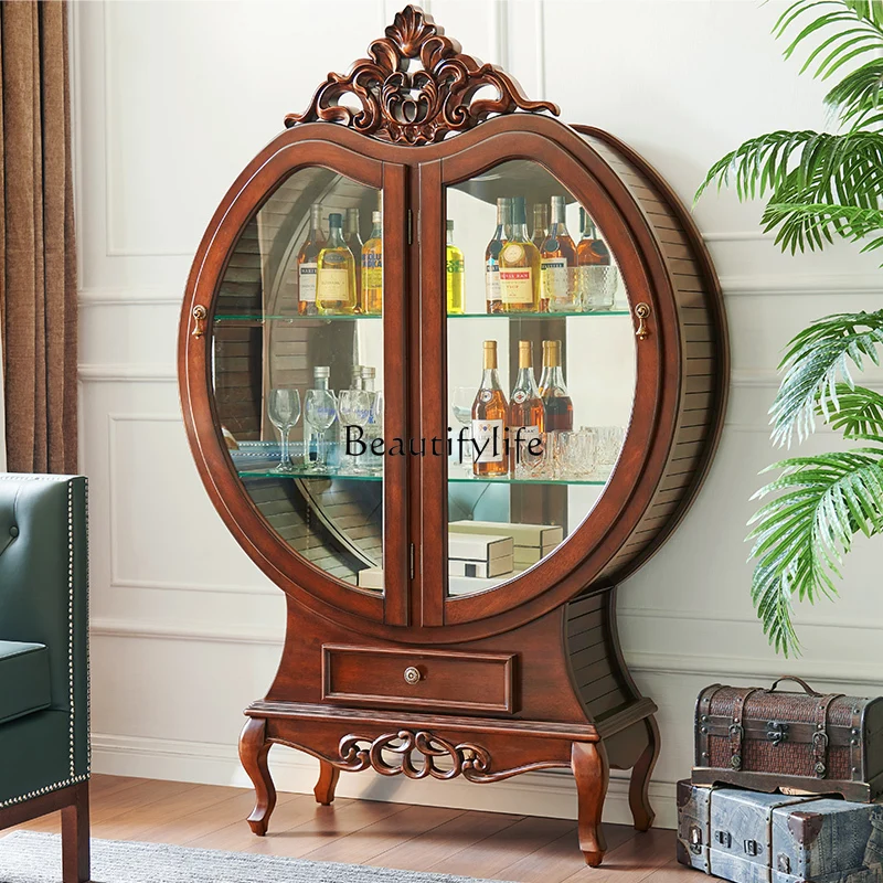 

American all-solid wood glass wine cabinet living room wall display cabinet European style