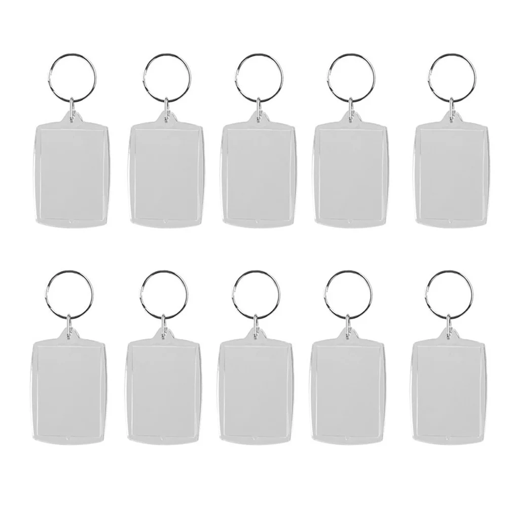 100pcs Transparent Blank Acrylic Insert Photo Picture Frame Keyring Keychain Key Holder DIY Split Ring Key Chain Gift