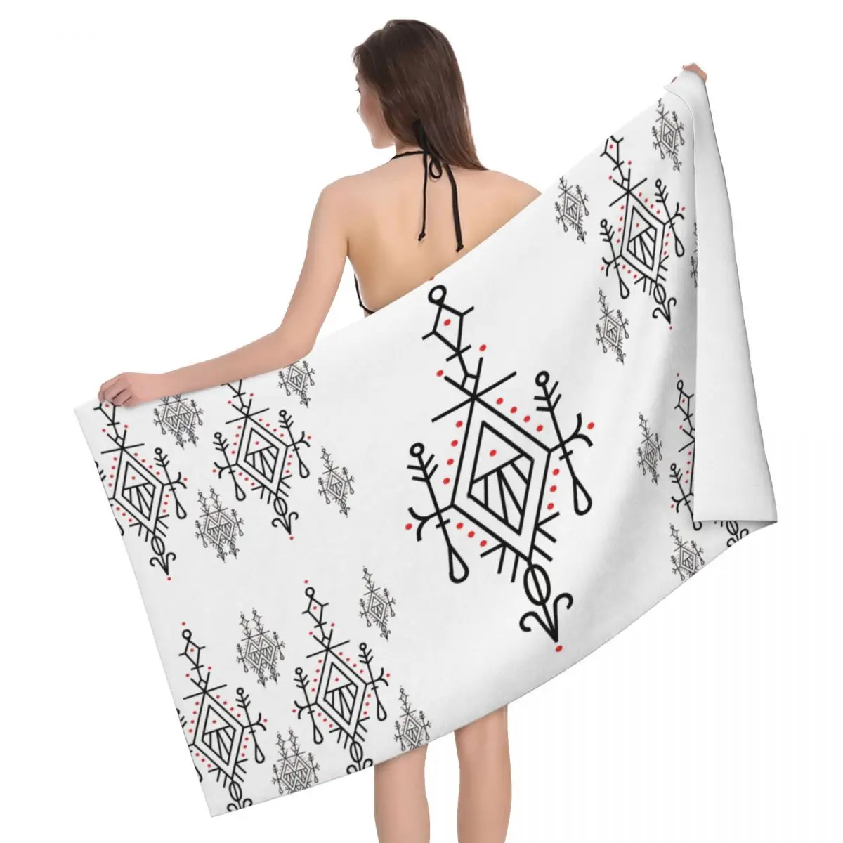 

Amazigh Kabyle Pattern Bath Beach Towel Microfiber Geometric Traditional Travelling Swimming Camping Towels