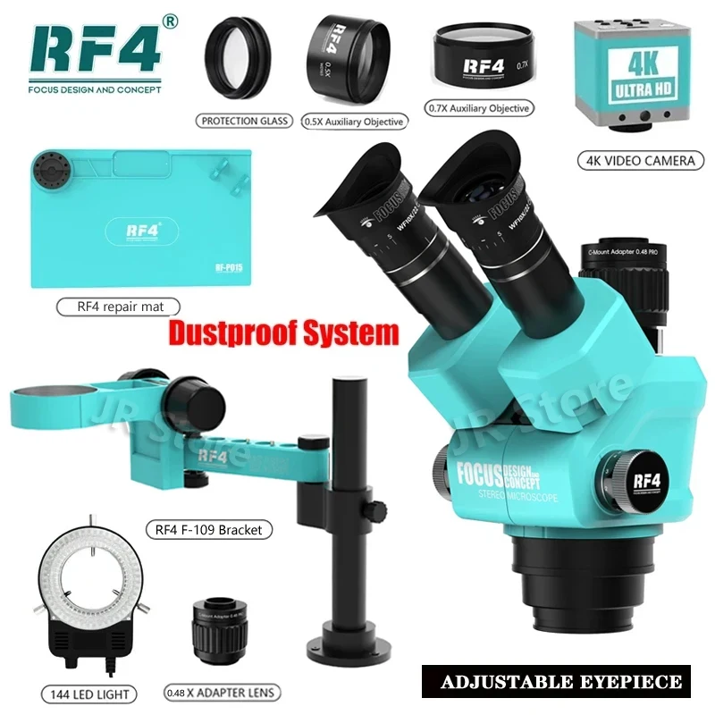 RF4 stereofoniczny mikroskop trójokularowy 360 ° obrotowe ramię przegubowe stojaki do lutowania telefonu naprawa PCB 4K HDMI kamera USB 6555PROMAX