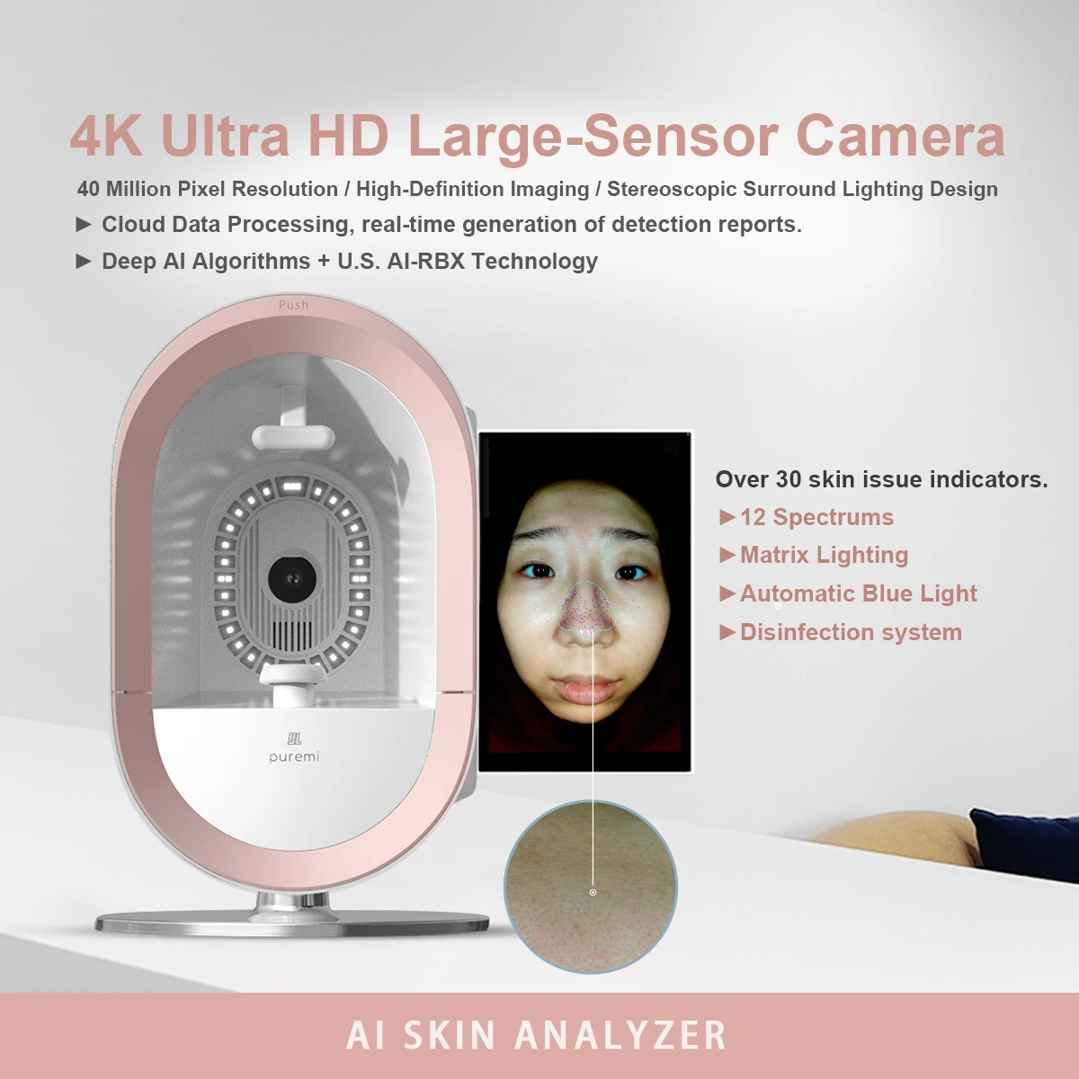 Newest Intelligent 3D Detection HD Imaging Home Skin Analyzer AI Skin Analysis Report Face Scanner for Spa Beauty Salon