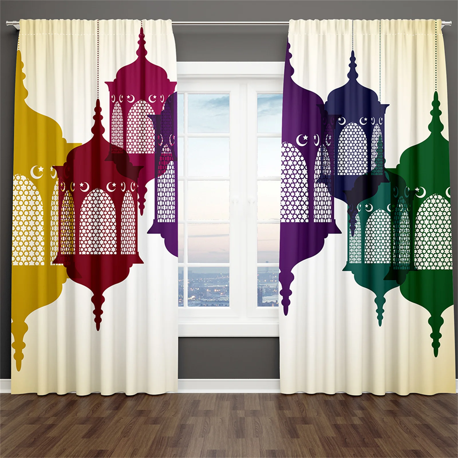 

3D Cheap Muslim Ramadan Festival Shading Drapes Darkening Window Curtain Set for Living Room Bedroom Decor 2 Pieces Free Shiping