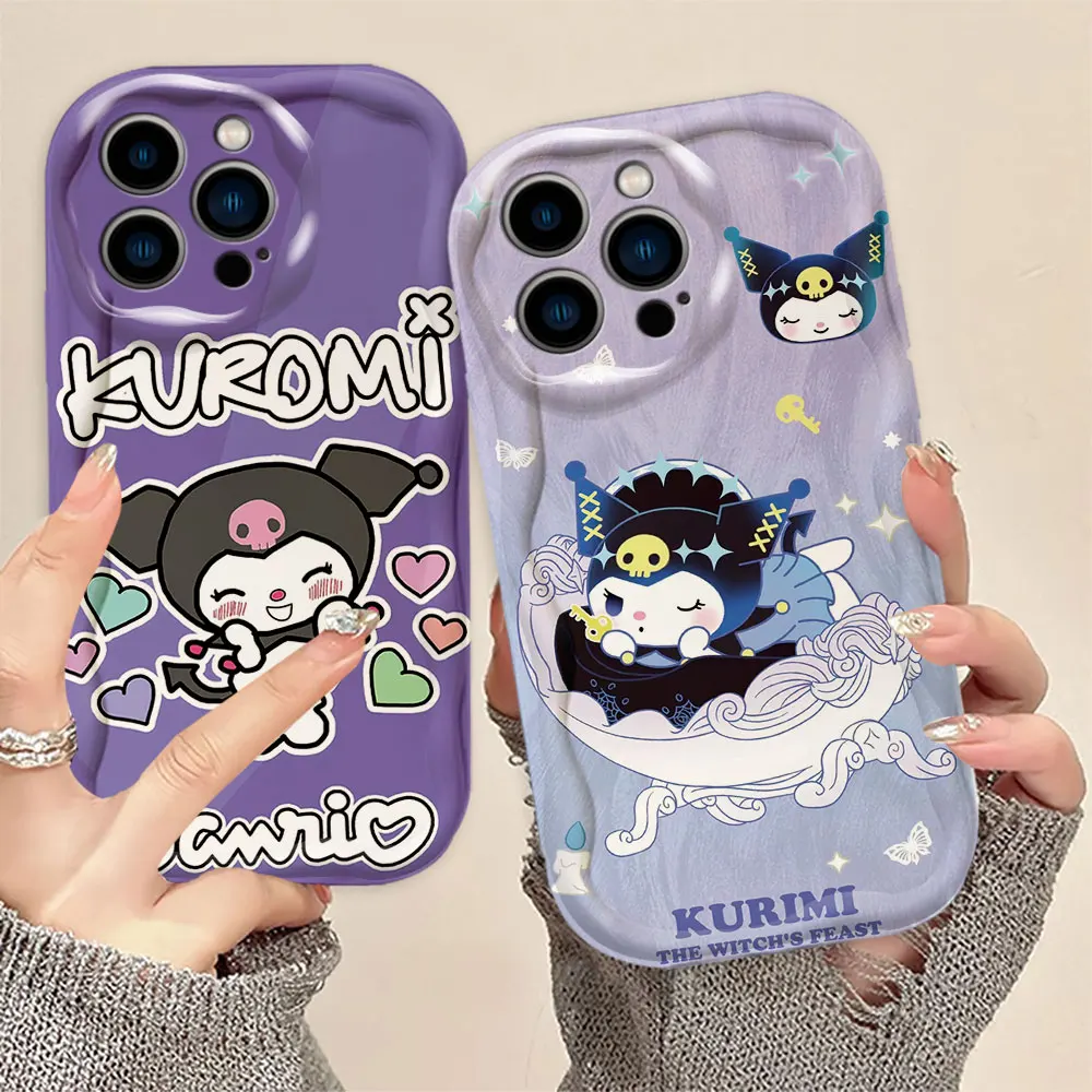 Cute Cartoon Kuromi Baku 3D Wave Phone Case For Samsung Galaxy A15 A21S A24 A25 A30 A32 A33 A33 A34 A52 A53 A54 A55 A71 A73 Case