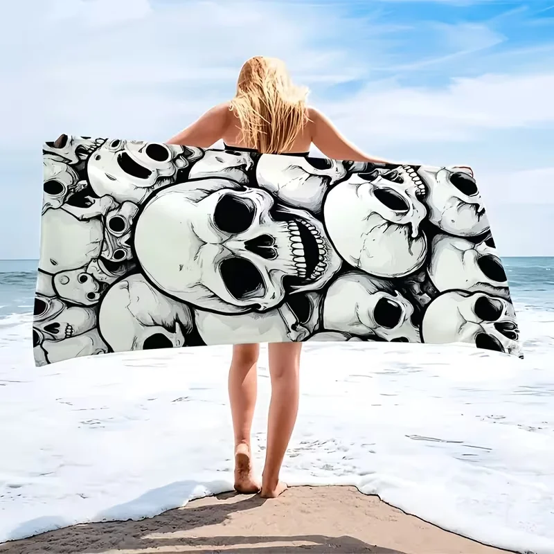 Illustration Skull Floral Beach Towel Gothic Flower Print Quick Dry Sandproof Absorbent Towel for Summer Beach Travel Vacation