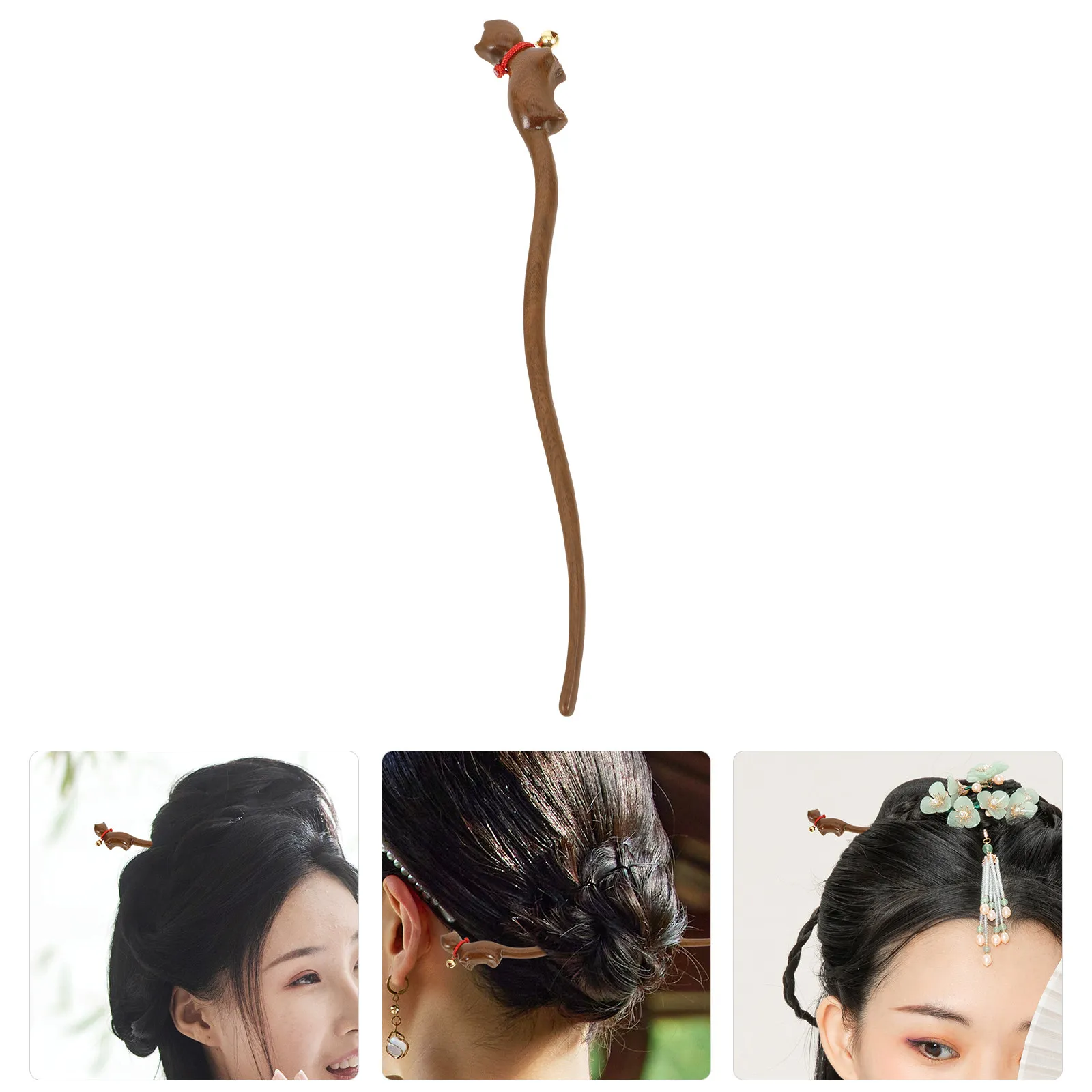 

Classic Wood Hair Chopstick Cat Bell Vintage Style Long Hairpin Hair Accessory for Women Teens Hairstyles Bun Twist Braids