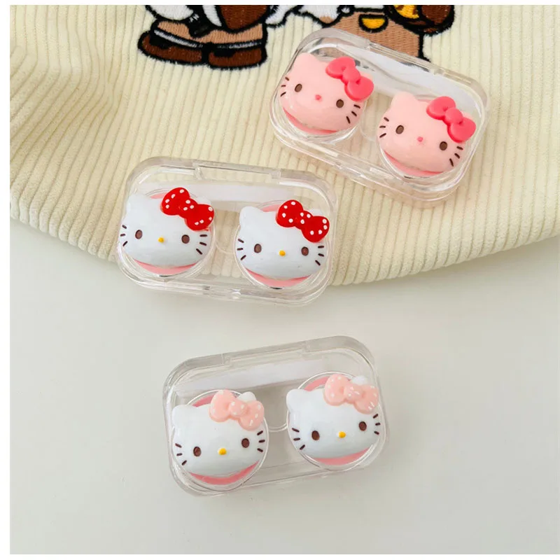 

New Hello Kitty Contact Lens Case Transparent Cartoon Kawaii Portable Nearsighted Contact Lens Case Girl Travel Gifts