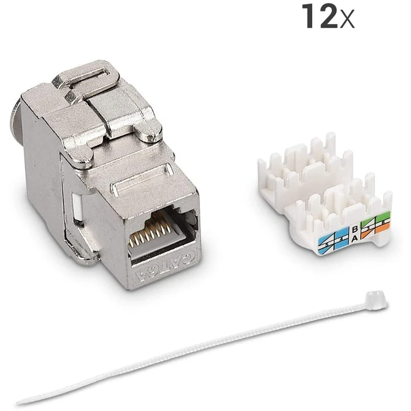 Keystone Module Jacks - 12 Piece CAT6A Shielded Keystone Jack RJ45 Cat 6A Ethernet Module 10 Gbit With Metal Housing