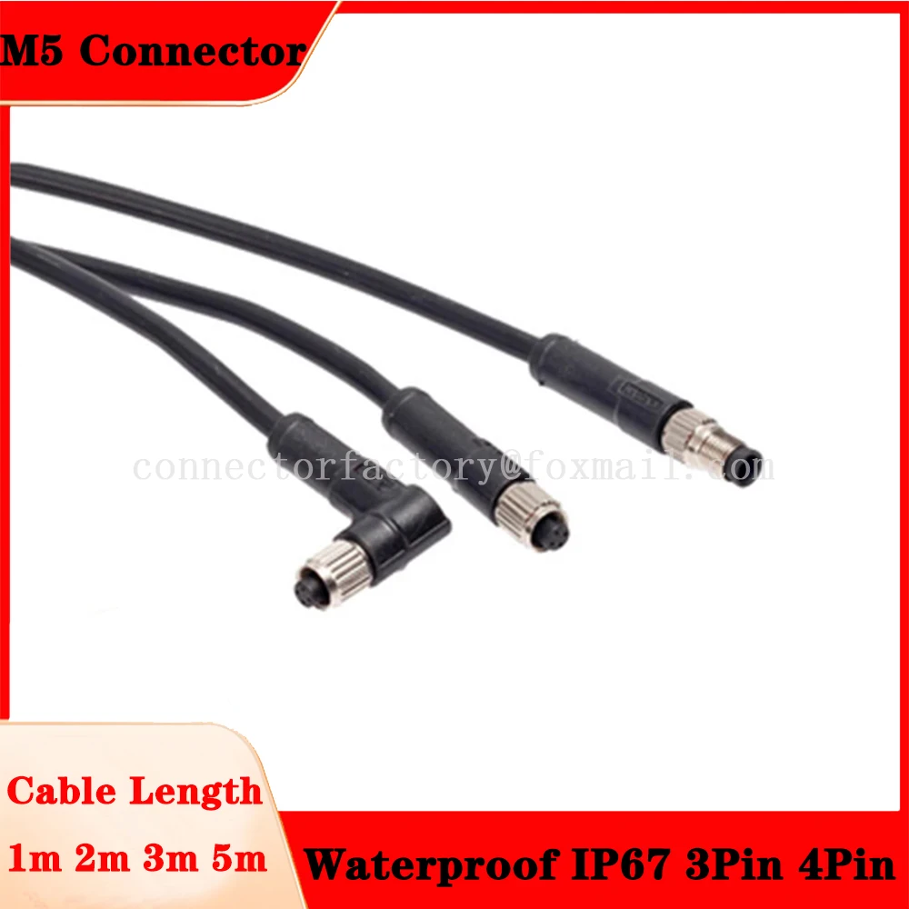 

M5 3Pin 4Pin Waterproof IP67 Male Female Mobile Aviation Plug With 1m 2m 3m 5m PVC PUR Cable Screw Thread Locking Connector