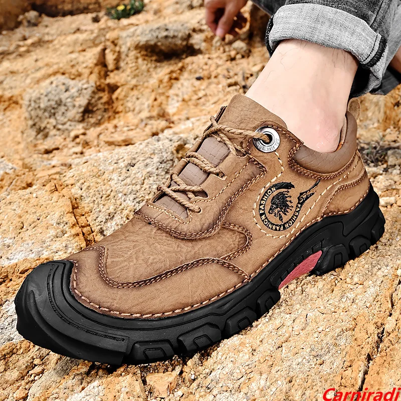 

High Quality Handmade Outdoor Autumn Walking Shoes Men Genuine Leather Comfort Causal Moccasins Male Non-slip Climbing Shoes