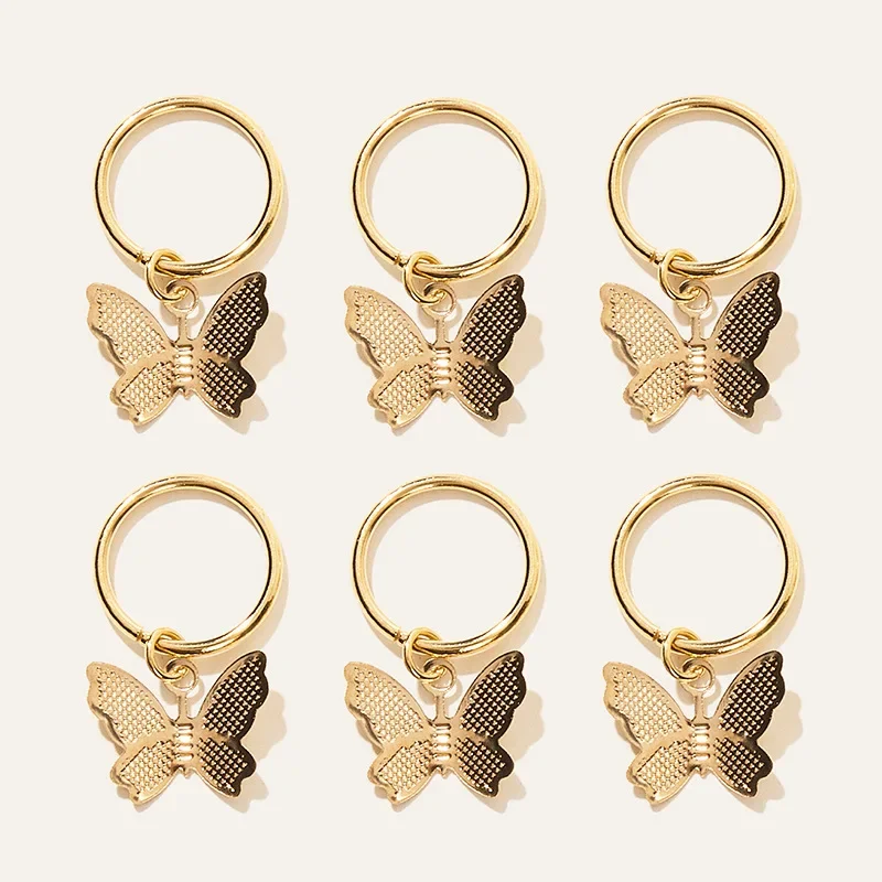 6Pcs Butterfly Star Pendant Hair Clip For Women Braid Trendy Metal Rings DIY Western Style Accessories Girls Headdress Tocado