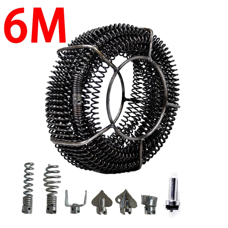 6m Length Kitchen Toilet Drain Pipe Dredger Brush Cleaning Sewer Dredger Extension Spring With Connector 16mm Out Diameter